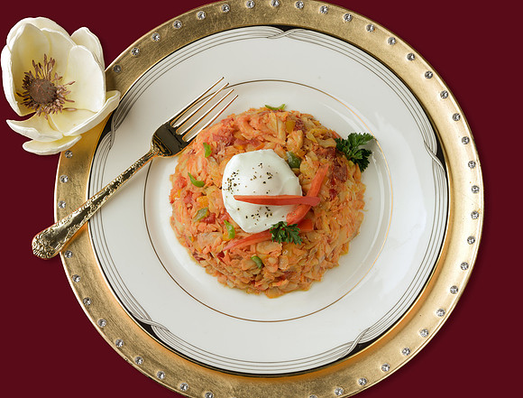 Salt Fish Buljol with Poached Egg